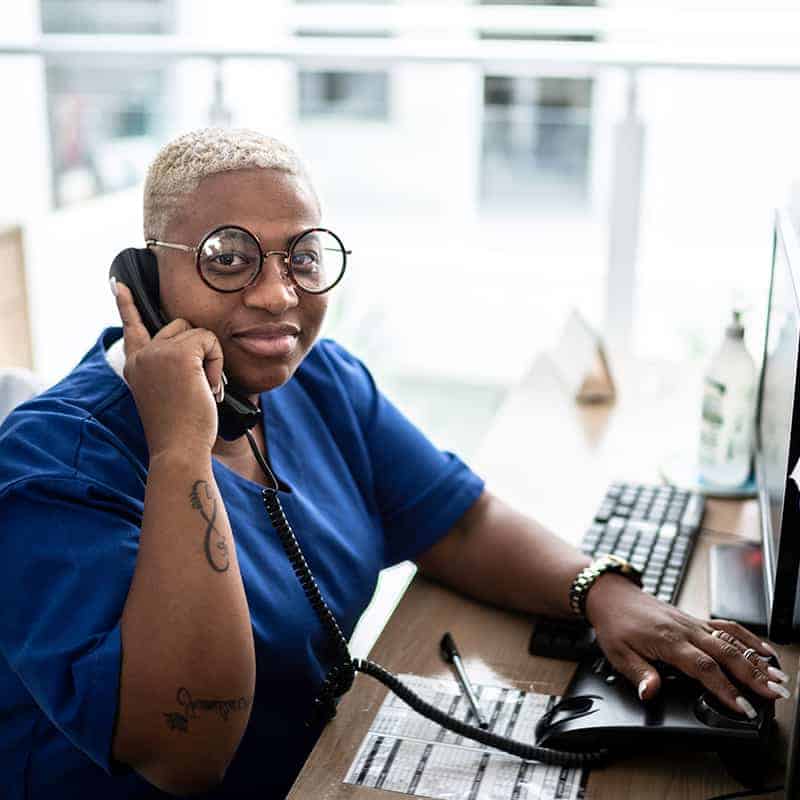 Woman using headset